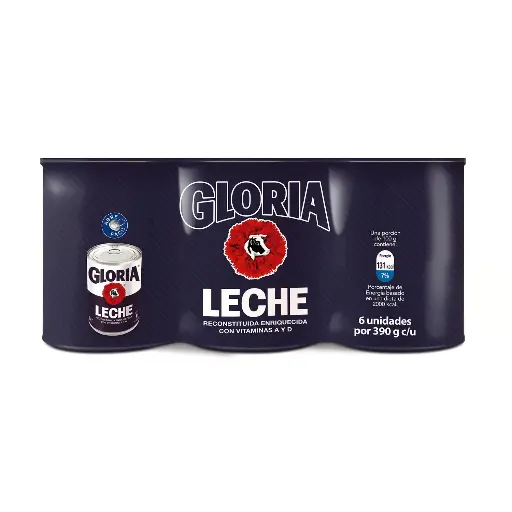 Sixpack  Leche Gloria Reconstituida Entera 390 gr