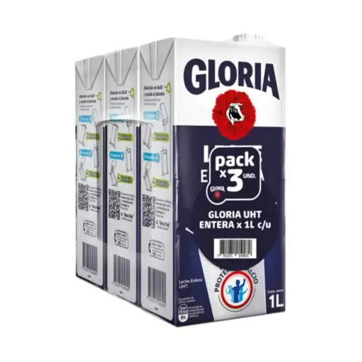 Leche Gloria UHT Entera Pack 3 Unidades 1 LT