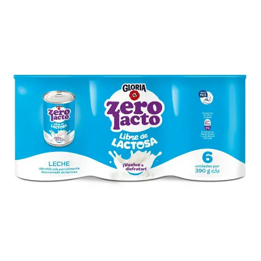 Leche Gloria Zero Lacto x 390 gr Sixpack 6 un